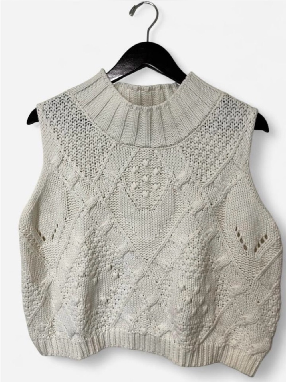 Cream Cable Knit Sleeveless Sweater Vest - Women's Size XL
